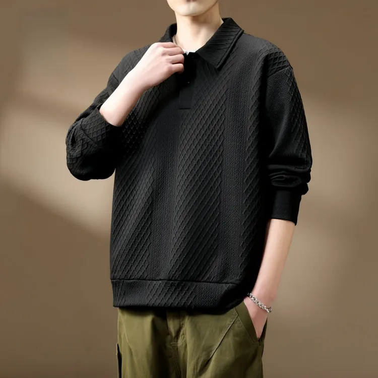 PLAYBOY/花花公子肌理感polo衫男士春秋新款日系复古简约翻领上衣