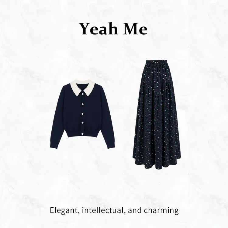 Yeah Me/也觅【欧莎莲妮】秋季新款复古风简约温柔气质半身裙两件套