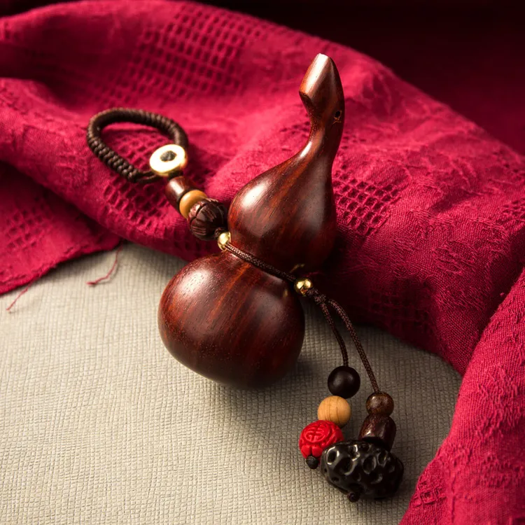 【纯紫檀木】檀木葫芦挂绳钥匙扣挂件汽车创意随身文玩男女把玩挂饰