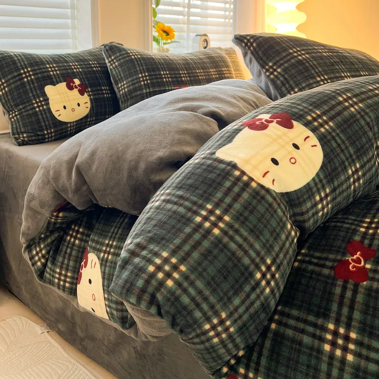 双面牛奶绒加绒加厚床上四件套冬季保暖家用宿舍被罩床单三件套