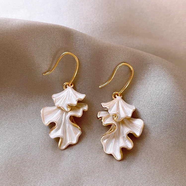 铜合金耳饰 不规则双层滴釉叶子耳钩耳环女高级感轻奢耳钉耳饰品 