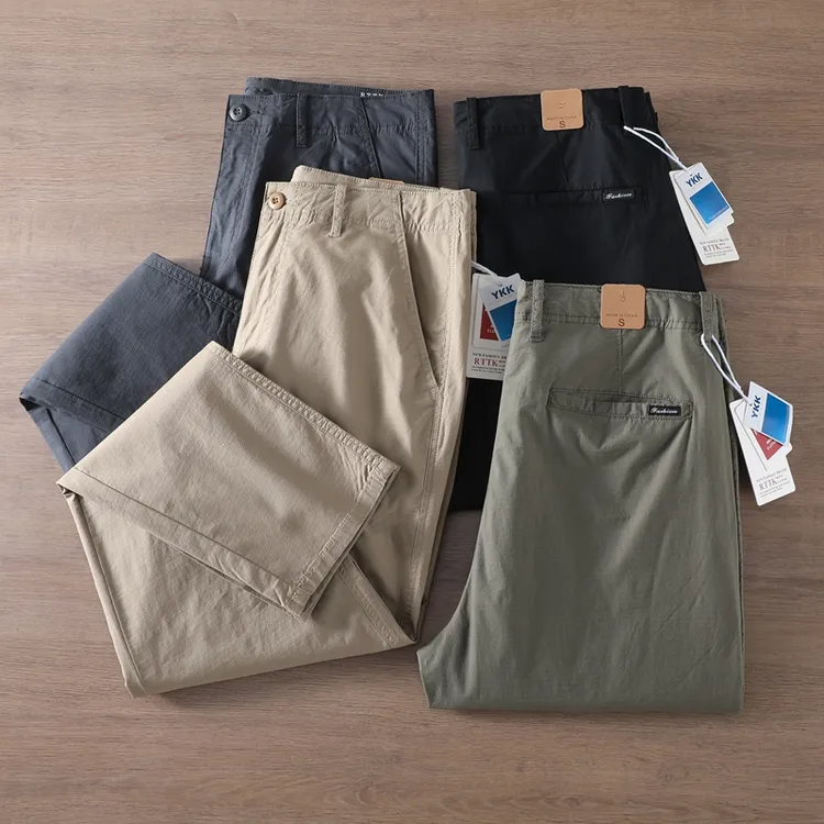 夏季新款微弹速干复古休闲裤男日常按格简约百搭经典小直筒长裤男