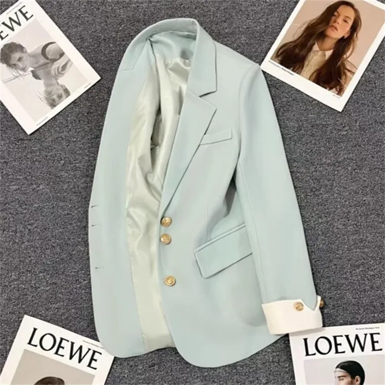 春季西装外套女2025春季新款韩版时尚西服蓝色炸街洋气设计感上衣