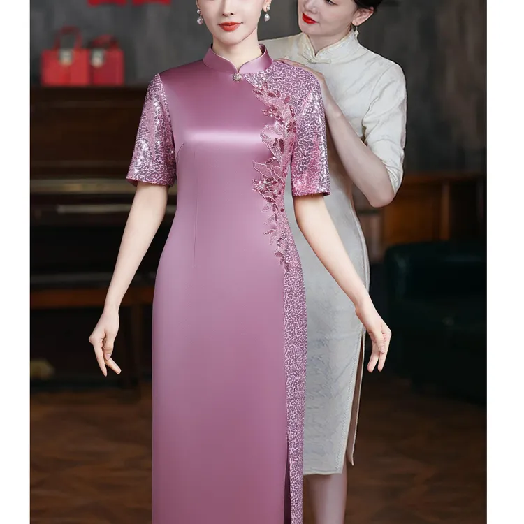 喜婆婆婚宴装2025新款订婚旗袍结婚妈妈礼服高端轻奢连衣裙