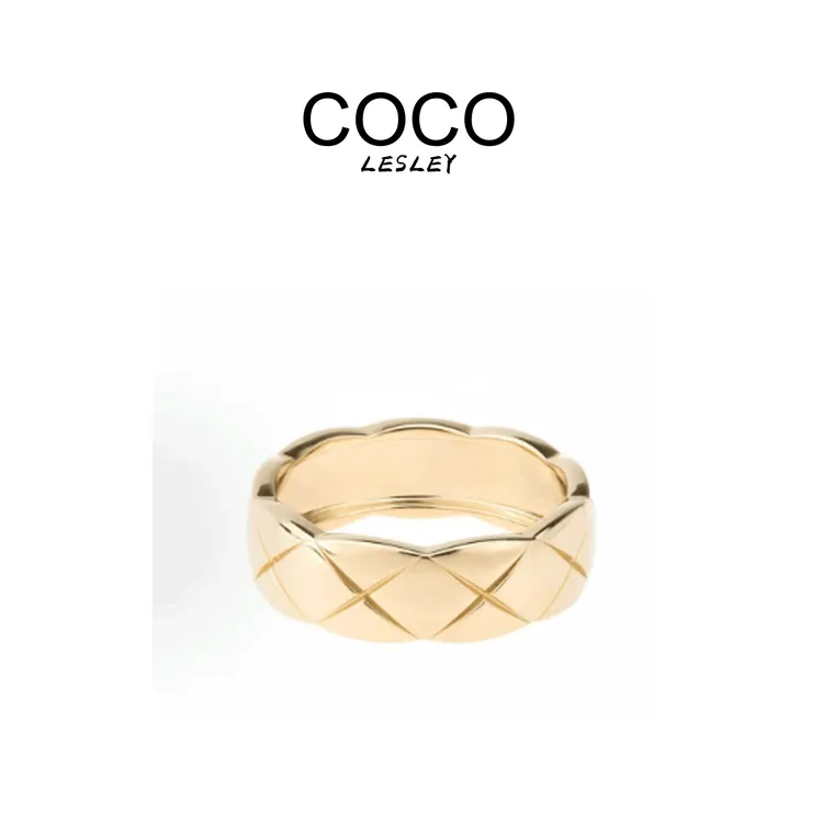 铜合金戒指 COCO【Crush系列】 镀18k金菱格纹戒指
