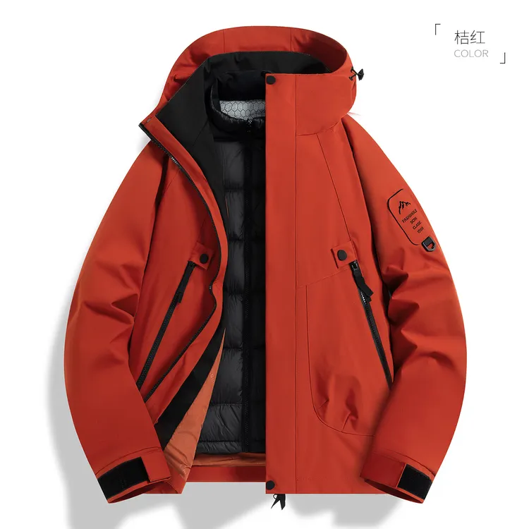 防风防水三合一羽绒登山服加绒保暖外套冲锋衣