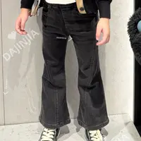 大金定制黑灰原牛软牛仔百搭松紧腰休闲微喇童装牛仔长裤