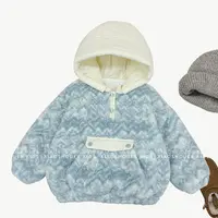 【小首尔】现货-冬男女童拼色连帽加绒加厚保暖卫衣棉服HBB6483