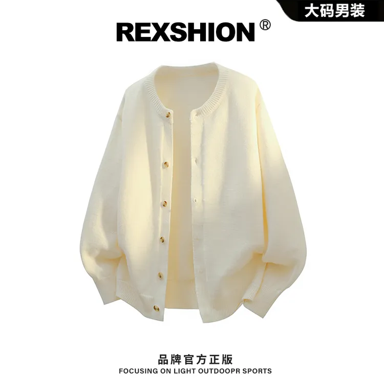 REXSHION秋季新款圆领纽扣针织开衫毛衣外套男韩版慵懒风休闲百搭