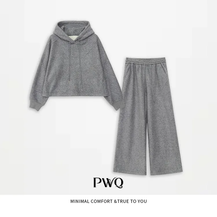 【回暖】套装连帽上衣松紧腰抽绳直筒阔腿裤QL-25103011-QG