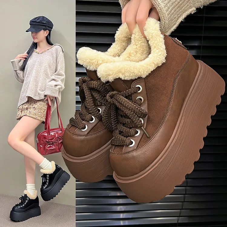 加绒丑萌大头面包鞋女2025冬季新款保暖高帮毛毛棉鞋厚底休闲板鞋