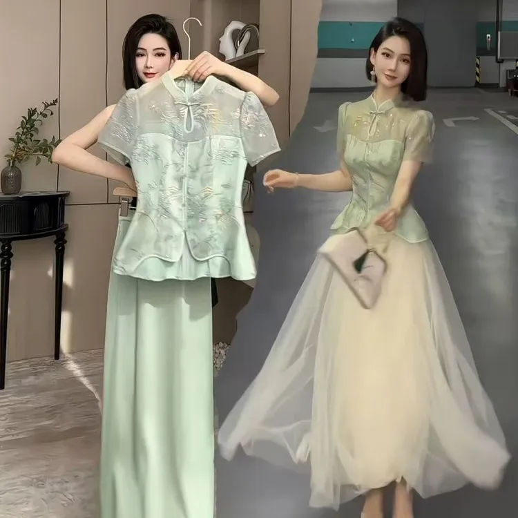 改良旗袍上衣半身裙两件套装女爆款减龄修身显瘦年轻漂亮两件套装