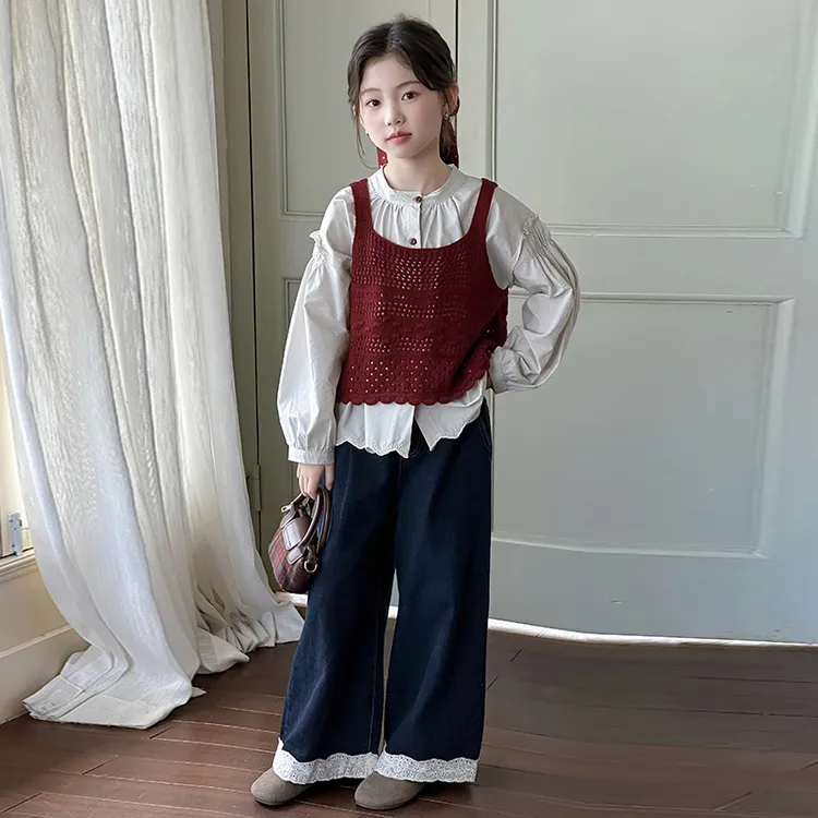女童秋季套装2025新款洋气女孩大童高级感马甲三件套早秋韩系穿搭