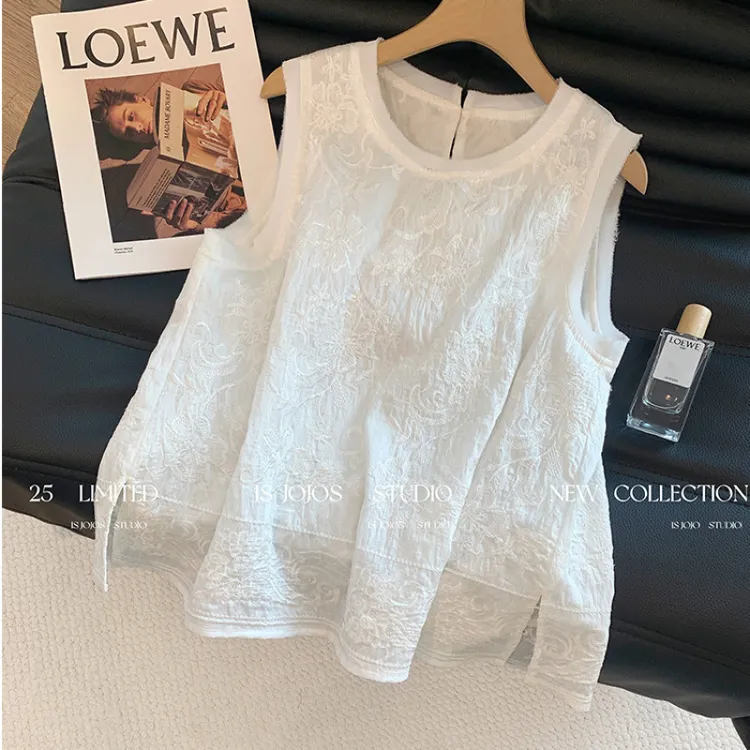 2025新款白色感刺绣吊带背心女内搭气质宽松显瘦无袖上衣