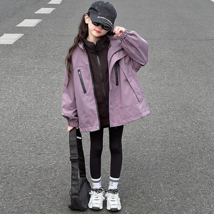 女童外套秋冬款2025新款女孩冬装防风大童韩系冲锋衣三合一可拆卸