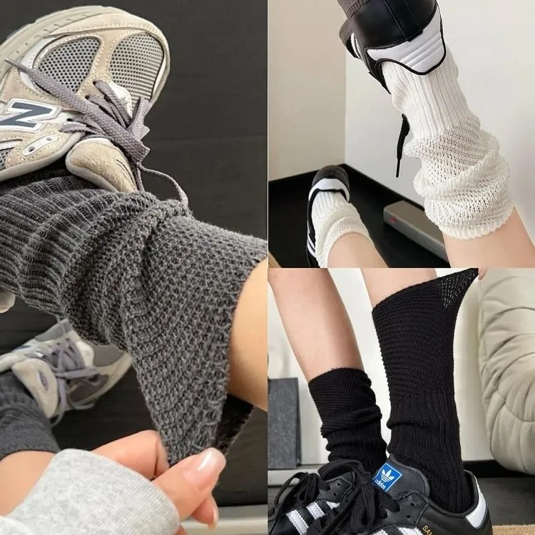 袜子女双针堆堆袜慵懒风袜舒适吸汗透气百搭小腿袜子粗线女袜