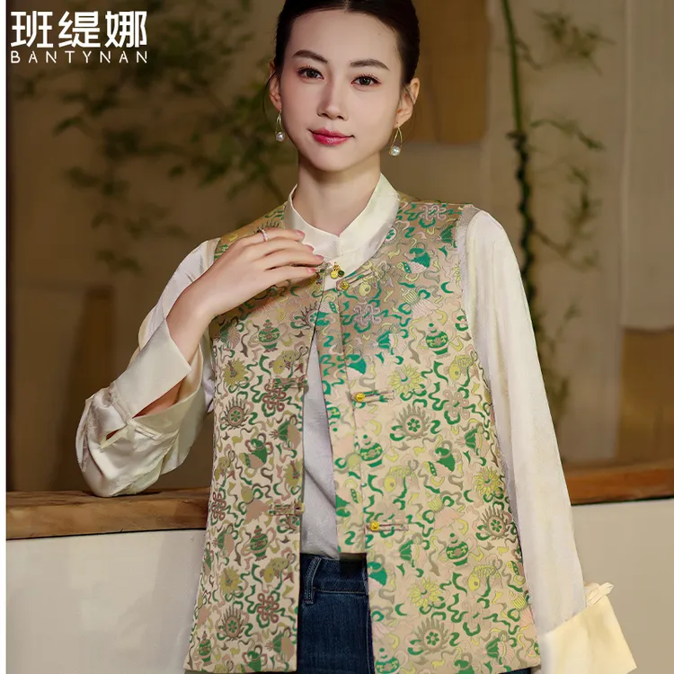 中国风马甲气质马夹提花新中式班缇娜国风复古短款马甲女装百搭