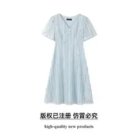奢姿大码女装2025夏季新款时尚V领短袖连衣裙胖妹妹气质减龄裙子