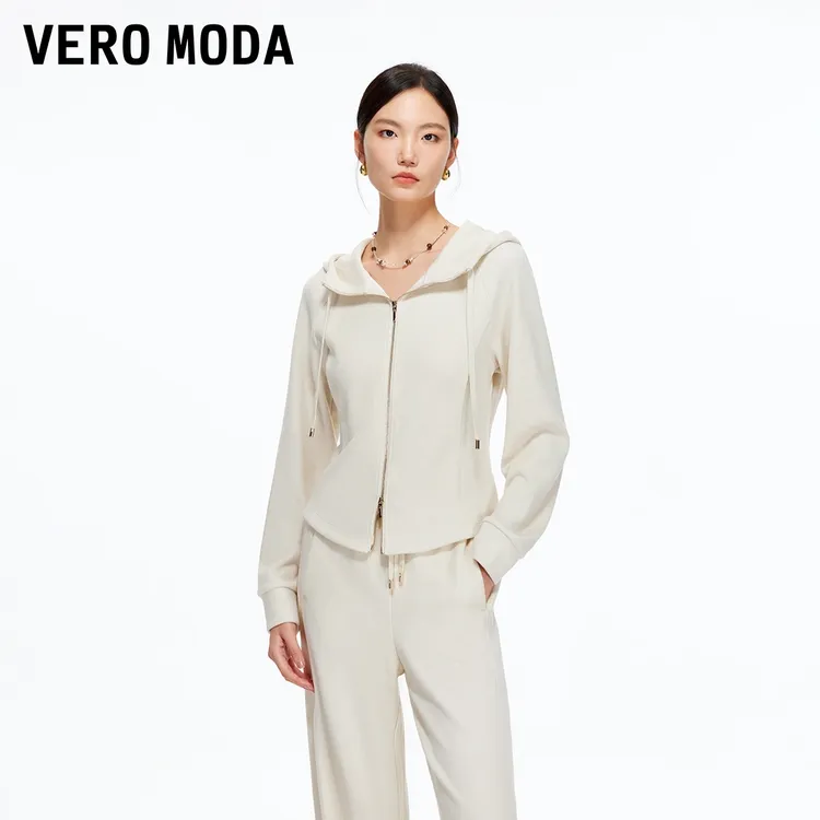 Vero Moda卫衣女2025冬季新款连帽拉链弧形衣摆短款上衣3254J9001