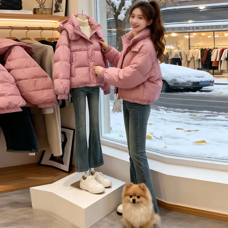 韩版潮流时尚短款棉服女士2025冬季新款百搭宽松爆款连帽棉衣外套