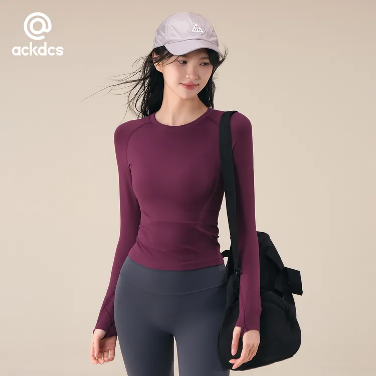 Ackdcs修身瑜伽服上衣女弹力跑步运动T恤普拉提健身长袖秋季