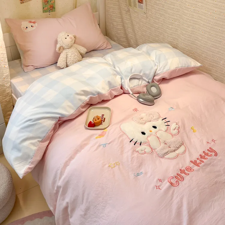 hellokitty大学生宿舍床上三件套少女心寝室上下铺被套床单六件套