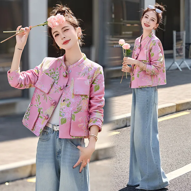 新中式国风印花外套女2025春秋新款高级感洋气减龄小个子短款上衣