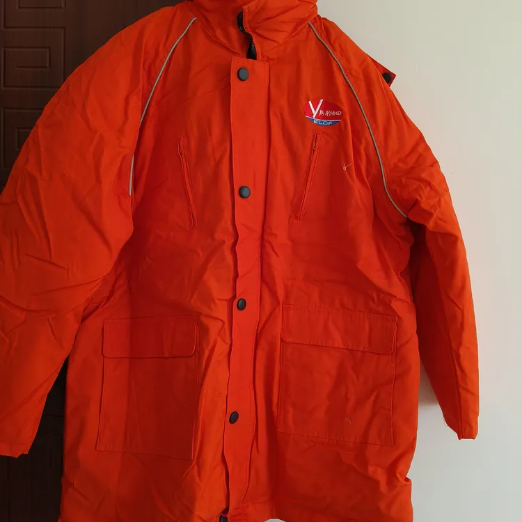 油田老款防寒保暖棉工服活里活面橙色防油防静电可电焊中长大衣