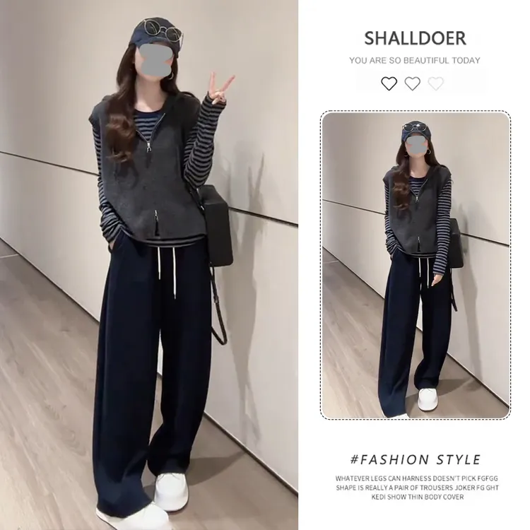 2025秋季新款减龄休闲女针织衫搭马夹显瘦休闲裤时尚套装潮流女士