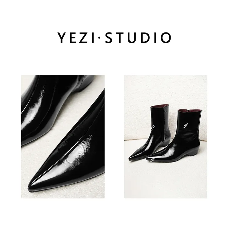 【米兰画报】老钱牛油皮坡跟羊皮里尖头显瘦切尔西靴25449076