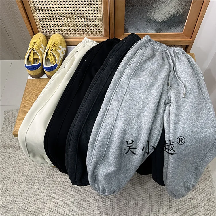 吴小越W1898男童加绒加厚冬款儿童长裤男孩卫裤休闲灰色运动裤