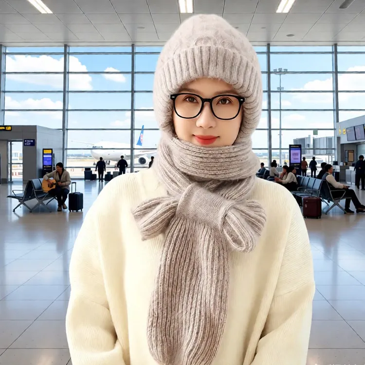 帽子围巾一体加厚风雪帽秋冬新款松鼠绒毛线针织编织女保暖网红帽