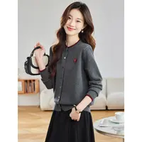 超火针织开衫女春秋厚款外穿圆领撞色毛衣外套小个子短款内搭上衣