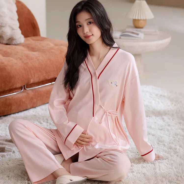 带胸垫 富朵月子服春秋产后纯棉喂奶衣可外穿孕妇系带睡衣家居服