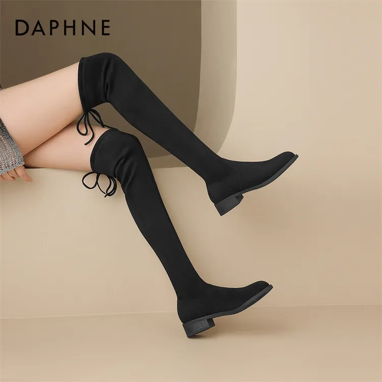 达芙妮过膝靴长靴女2025秋冬新款绒面长筒靴弹力瘦瘦靴女高筒靴子