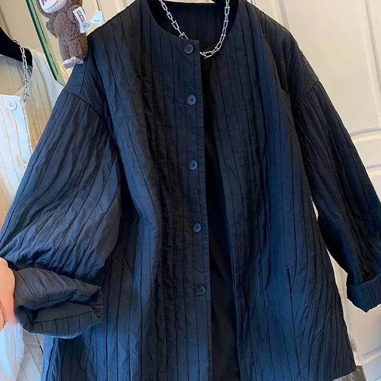 2025超好看绗缝廓形圆领棉服棉衣宽松夹棉外套上衣大码女冬季新款