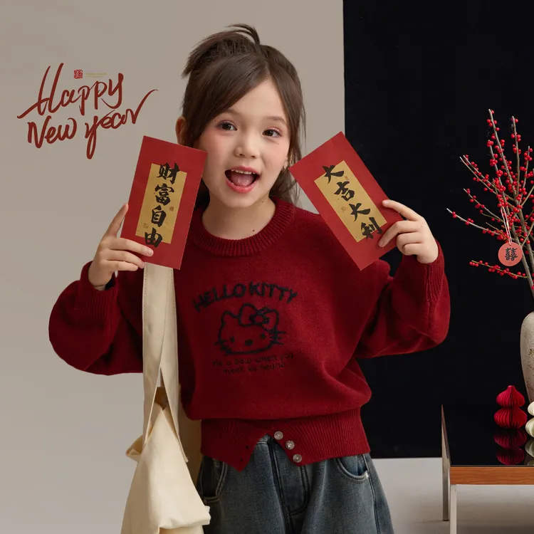 新年款【招财猫】KITTY圆领短款毛衣 8934DH-1