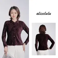 [alicelulu]法式丝绒压褶暗纹提花显瘦翻领衬衫上衣S2144651L