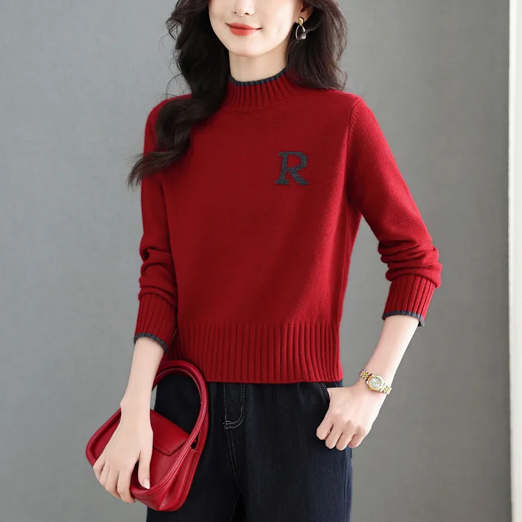 【羊毛衫】半高领内搭套头毛衣时尚麻花针织衫小个子短款内搭羊毛衫