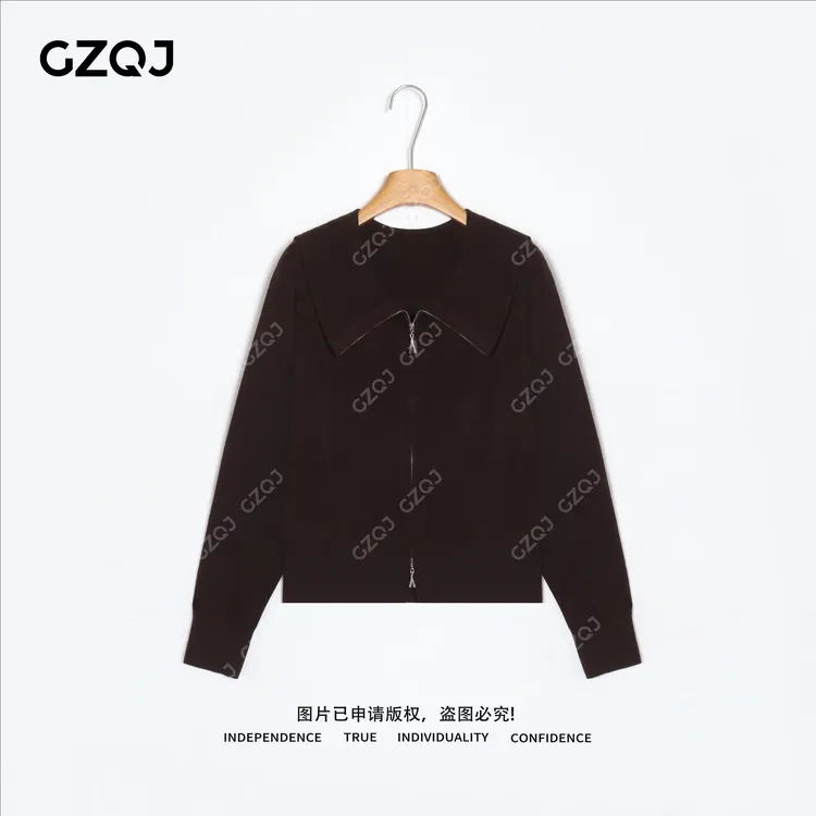 老琴私服 【松露织语】琥珀流光风绵羊毛翻领拉链毛衣外套女秋68366