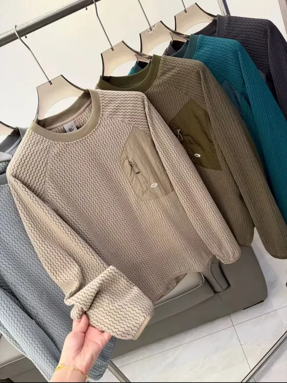 日单！秋冬波浪纹理山系户外蓄热保暖抗静电抗起球抓绒圆领卫衣