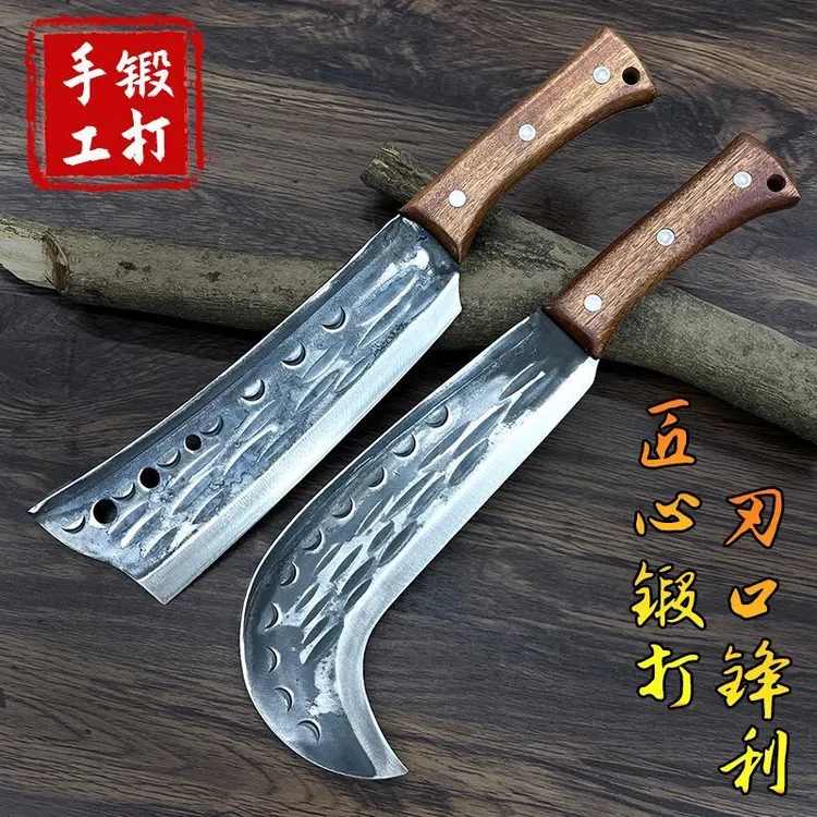 手工锤纹锻打锰钢砍柴刀农村农用砍树劈柴割草开路加厚省力工具