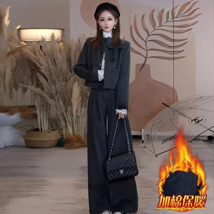 时尚休闲套装女2025年冬季新款蝴蝶结套装女款爆款2025新款高级感