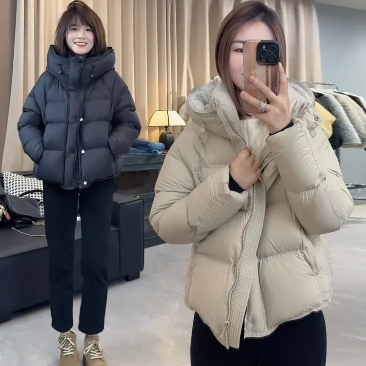 正品高级感连帽白鸭绒羽绒服短外套女冬季爆款休闲云朵泡芙面包服
