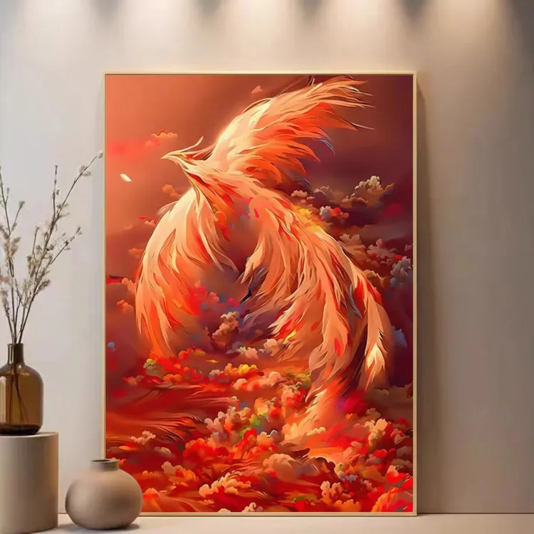 凤凰数字油画diy复杂高难度浴火重生凤凰手绘色高颜值手工装饰画