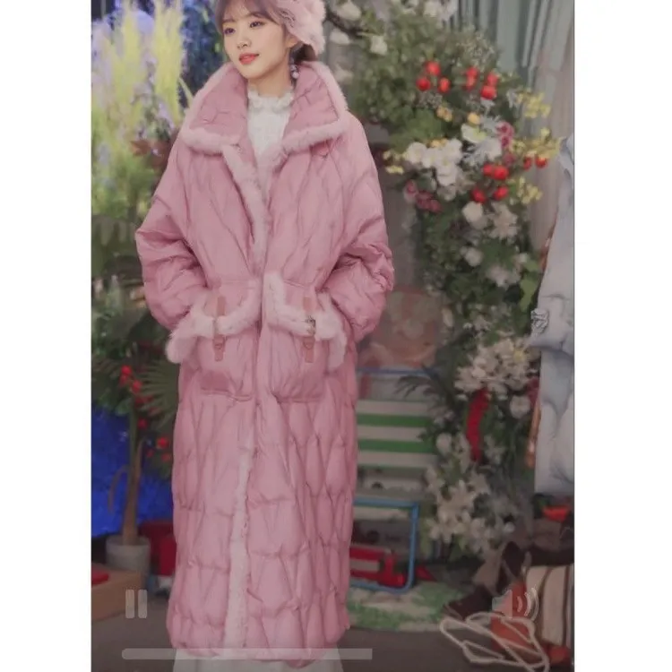 【白鸭绒】拼接兔毛少女风保暖韩版女士厚款宽松878棉衣