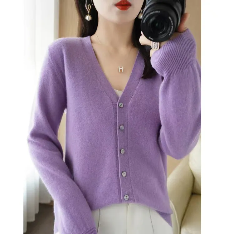 【V领开衫】秋冬新款开衫毛衣外套V领毛衫女纯色大码内搭长袖宽松