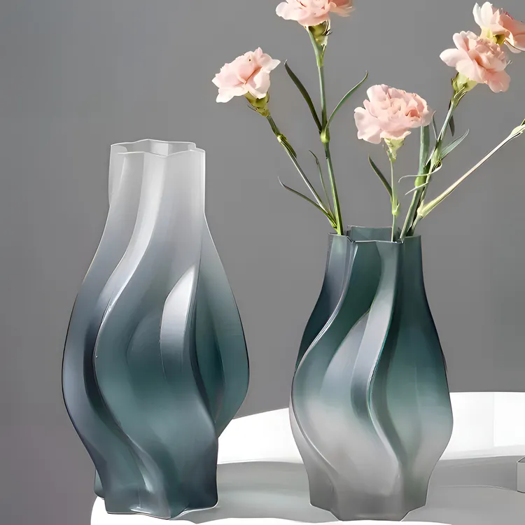 北欧创意龙卷风造型磨砂高级感花瓶玻璃插花客厅餐桌桌面艺术摆件