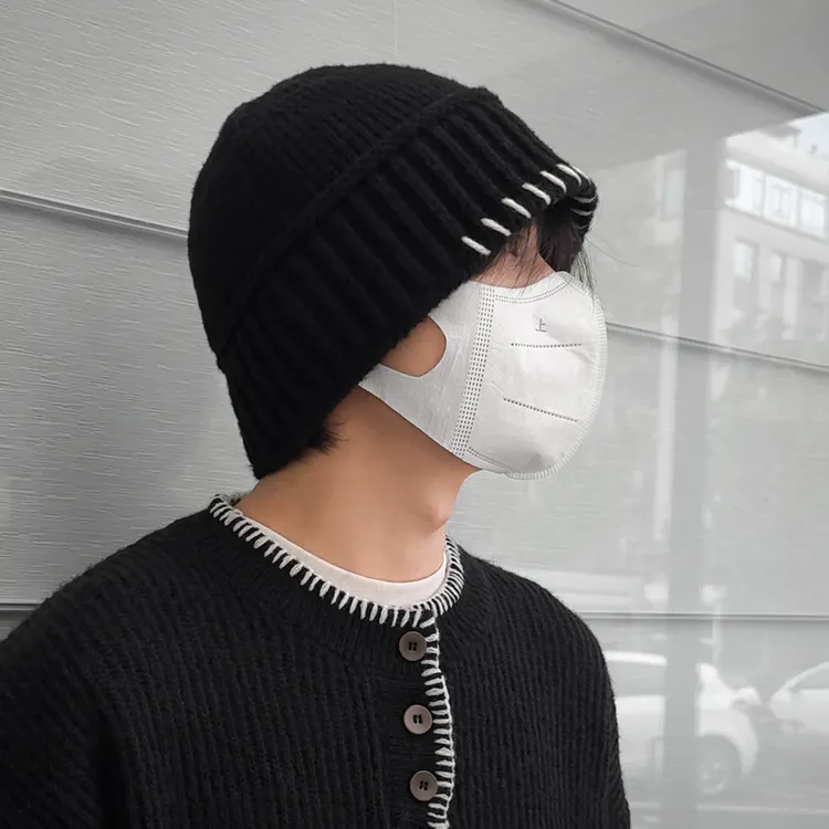 CHUNCC秋冬渔夫帽男士保暖针织帽男ins潮牌潮流黑色毛线帽水桶帽