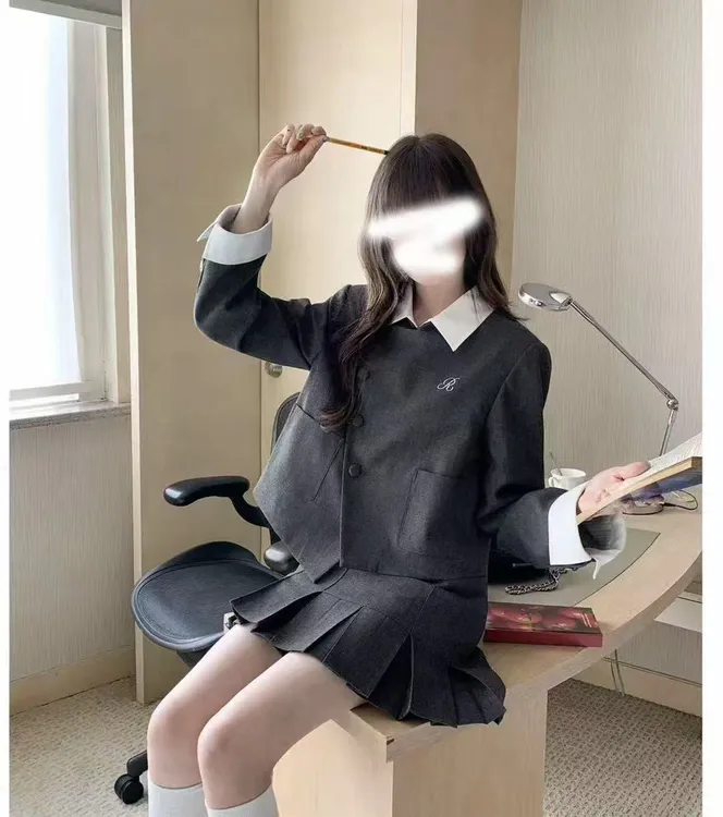 时尚套装学院风千金风INS风时尚套装时尚长袖韩版显瘦上衣